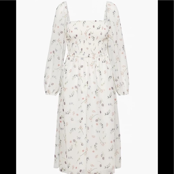 Aritzia Dresses & Skirts - Aritzia White Floral Midi Dress with Puff Sleeves